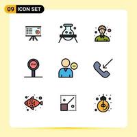 Mobile Interface Filledline Flat Color Set of 9 Pictograms of stop person biology man community Editable Vector Design Elements