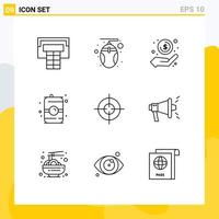 Outline Pack of 9 Universal Symbols of interface target money water food Editable Vector Design Elements