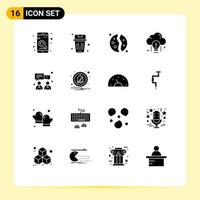 Modern Set of 16 Solid Glyphs Pictograph of bulb idea trash cloud planet Editable Vector Design Elements