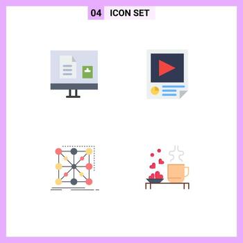 Pictogram Set of 4 Simple Flat Icons of e report learning page framework Editable Vector Design Elements
