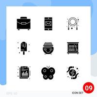 9 User Interface Solid Glyph Pack of modern Signs and Symbols of gold sweet jump summer dessert Editable Vector Design Elements