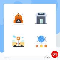 Group of 4 Modern Flat Icons Set for school transport building market globe Editable Vector Design Elements