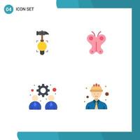 Set of 4 Vector Flat Icons on Grid for hammer management tool easter work Editable Vector Design Elements