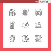 conjunto de 9 iconos de interfaz de usuario modernos signos de símbolos para elementos de diseño vectorial editables de reproductor móvil de microondas de chat de notas vector