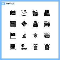 Group of 16 Solid Glyphs Signs and Symbols for internet email science transport road Editable Vector Design Elements