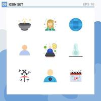 Mobile Interface Flat Color Set of 9 Pictograms of consultant user scientist avatar world Editable Vector Design Elements