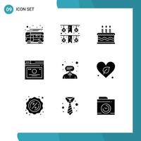 Pack of 9 creative Solid Glyphs of customer web birthday quicklinks links Editable Vector Design Elements