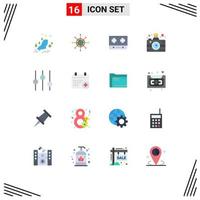 16 Universal Flat Color Signs Symbols of news communication arrow camera kitchen Editable Pack of Creative Vector Design Elements