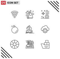 Pack of 9 creative Outlines of dlc addition low explosion bomb Editable Vector Design Elements