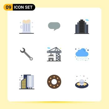 User Interface Pack of 9 Basic Flat Colors of building real real crane construction Editable Vector Design Elements