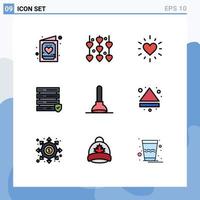 Universal Icon Symbols Group of 9 Modern Filledline Flat Colors of tool plunger wedding server data Editable Vector Design Elements