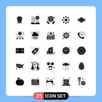 Group of 25 Modern Solid Glyphs Set for logo disease development health protection Editable Vector Design Elements