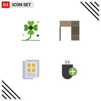 Pack of 4 Modern Flat Icons Signs and Symbols for Web Print Media such as clover work irish furniture news paper Editable Vector Design Elements