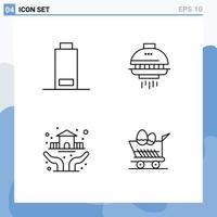 Modern Set of 4 Filledline Flat Colors Pictograph of battery house space ufo cart Editable Vector Design Elements