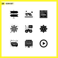 9 User Interface Solid Glyph Pack of modern Signs and Symbols of game rangoli browser pattern flower Editable Vector Design Elements