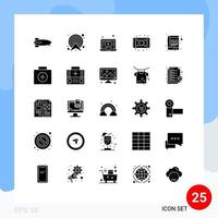 Group of 25 Modern Solid Glyphs Set for app furniture route furnishing music Editable Vector Design Elements