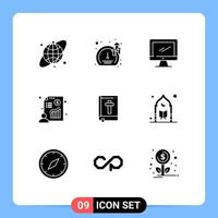 Mobile Interface Solid Glyph Set of 9 Pictograms of book profit monitor presentation chart Editable Vector Design Elements
