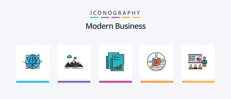 la línea de negocios moderna llenó el paquete de 5 íconos que incluye la computadora. lugar de trabajo. avatar. usuario. persona. diseño de iconos creativos vector