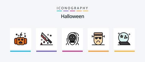 la línea de halloween llenó el paquete de 5 íconos que incluye la noche. Víspera de Todos los Santos. conocimiento. ojo de miedo globo ocular de halloween. diseño de iconos creativos vector