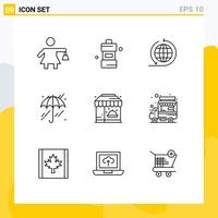 Modern Set of 9 Outlines Pictograph of car hotel business network life rain Editable Vector Design Elements