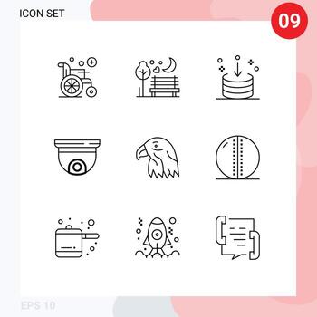 Modern Set of 9 Outlines Pictograph of surveillance roof direction device interface Editable Vector Design Elements