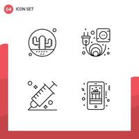 4 User Interface Line Pack of modern Signs and Symbols of cactus colour plant outlet picker Editable Vector Design Elements