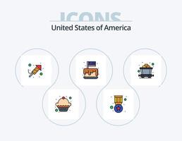 paquete de iconos llenos de línea de EE. UU. 5 diseño de iconos. día. religión. cerveza. Fuegos artificiales. cámping vector