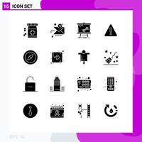 User Interface Pack of 16 Basic Solid Glyphs of warning alert ok stats data Editable Vector Design Elements