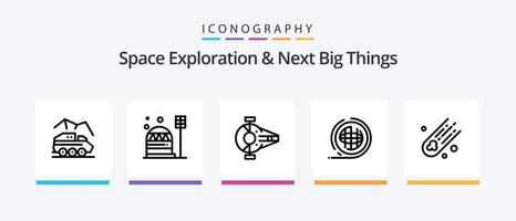 la exploración espacial y el próximo paquete de íconos de la línea 5 de grandes cosas que incluye energía solar. orbita. galaxia. modelo. OVNI. diseño de iconos creativos vector