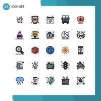 25 Universal Filled line Flat Color Signs Symbols of programing vehicle browser van transport Editable Vector Design Elements