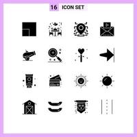 Pack of 16 Modern Solid Glyphs Signs and Symbols for Web Print Media such as find weapon secure canon media Editable Vector Design Elements