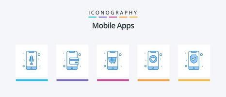 Mobile Apps Blue 5 Icon Pack Including security. data. plain. heart. dating. Creative Icons Design vector