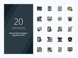 20 Gdpr line Filled icon for presentation vector