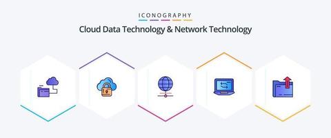 Cloud Data Technology And Network Technology 25 FilledLine icon pack including dacoment. hardware. globe . laptop. computer vector