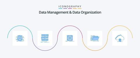 paquete de iconos azul 5 de gestión y organización de datos que incluye reparación. carpeta. base de datos. servidor. mensaje vector