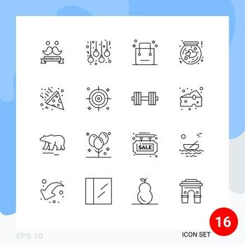 Set of 16 Vector Outlines on Grid for thrift heart bag flask shopping Editable Vector Design Elements