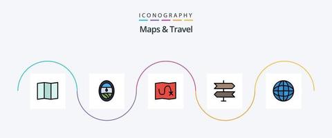 mapas y línea de viaje llenos de paquete de iconos planos 5 que incluye. dirección. localización vector