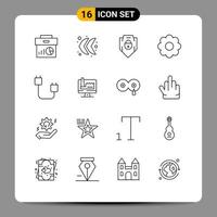 Modern Set of 16 Outlines Pictograph of devices computers internet romantic flower Editable Vector Design Elements