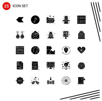 25 User Interface Solid Glyph Pack of modern Signs and Symbols of gold profiles storage grid way Editable Vector Design Elements