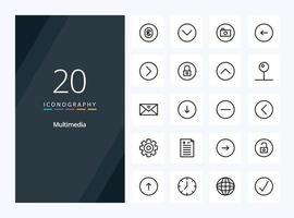 20 Multimedia Outline icon for presentation vector