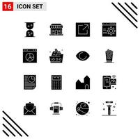 Group of 16 Modern Solid Glyphs Set for cruise presentation browser internet programming Editable Vector Design Elements