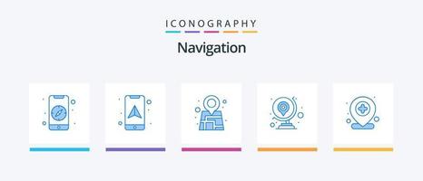 paquete de iconos de navegación azul 5 que incluye mapa. agregar. localización. mapa. GPS. diseño de iconos creativos vector