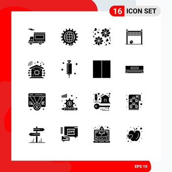 paquete de líneas vectoriales editables de 16 glifos sólidos simples de juegos de red de programación de voleibol doméstico inteligente elementos de diseño vectorial editables vector