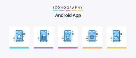 Android App Blue 5 Icon Pack Including mobile app. home. reading. app. mobile. Creative Icons Design vector