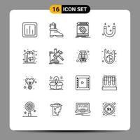 16 Universal Outline Signs Symbols of digital science draft magnet prototyping Editable Vector Design Elements