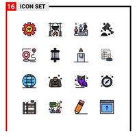 Flat Color Filled Line Pack of 16 Universal Symbols of map security cooking protection man Editable Creative Vector Design Elements