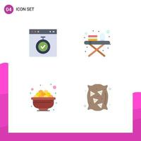 Group of 4 Modern Flat Icons Set for browser eat stopwatch ironing stand gras Editable Vector Design Elements