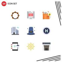 Set of 9 Modern UI Icons Symbols Signs for garden skyscraper education office tax Editable Vector Design Elements