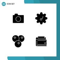Set of 4 Commercial Solid Glyphs pack for camera meal basic cranberry cash Editable Vector Design Elements