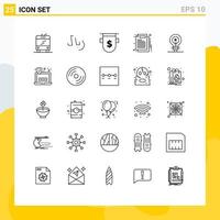 User Interface Pack of 25 Basic Lines of genuine brand currency work document Editable Vector Design Elements